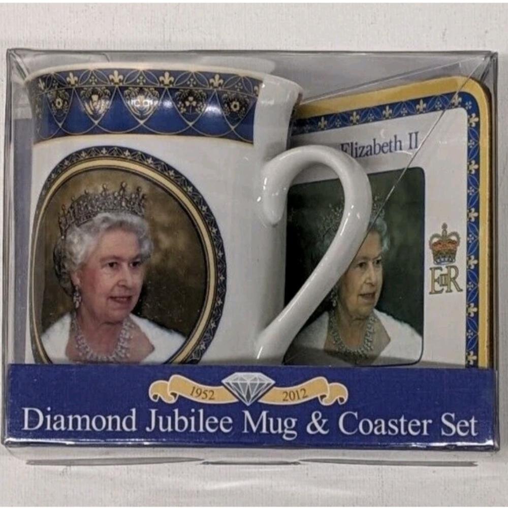 Queen‎ Elizabeth II Diamond Jubilee Commemorative Mug and Coaster NEW